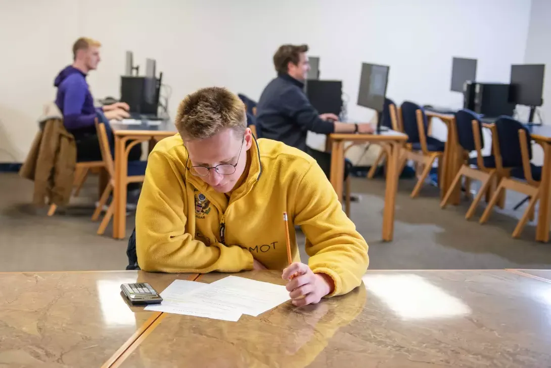 Student taking a test at the testing center